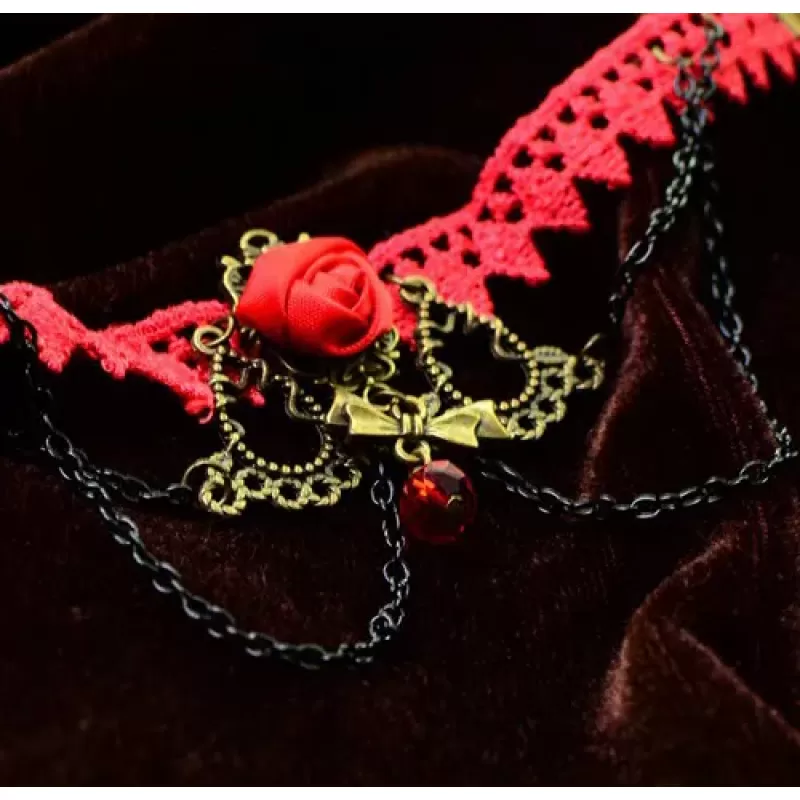 Браслет на ногу AS-Y51260 с красным кружевом