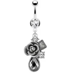 Серьга для пирсинга пупка PiercedFish NO-NAL13773 с розой и фианитами