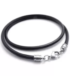 Кожаный шнурок черного цвета с карабином Everiot Select LC-P