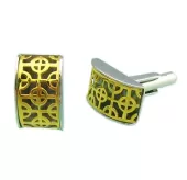 Запонки из стали с золотистым узором С-02648G