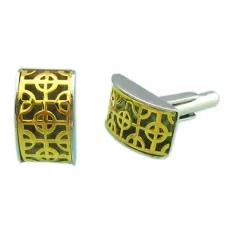 Запонки из стали с золотистым узором С-02648G