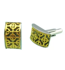 Запонки из стали с золотистым узором С-02648G