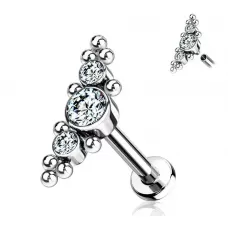Стальная серьга лабрет для пирсинга губ или хряща уха PiercedFish LS33 накрутка кластер с фианитами