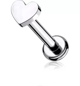 Стальная серьга лабрет для пирсинга губ или хряща уха PiercedFish LS13 накрутка сердечко