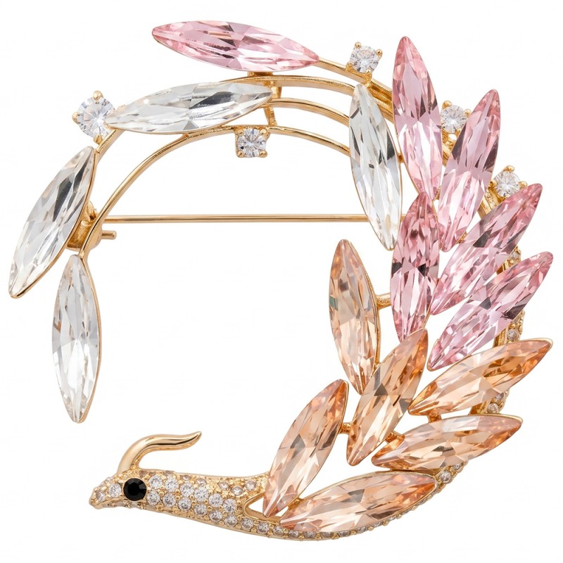 Брошь Птица crystal peach gold