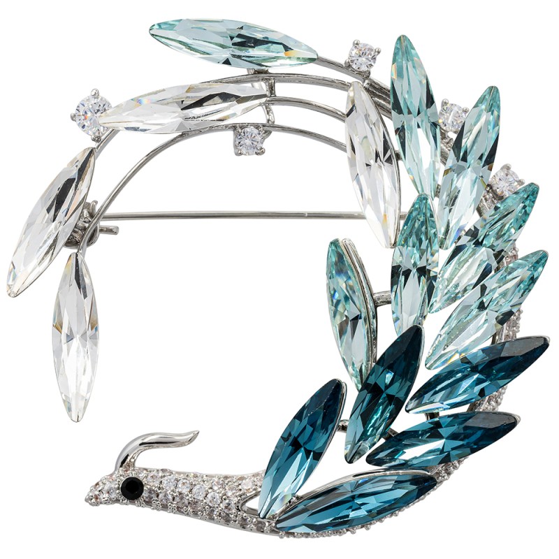 Брошь Птица crystal blue
